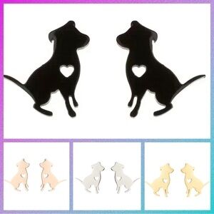 Dog Pitbull and Heart Stainless Steel Stud Earrings #812 (Color: black)